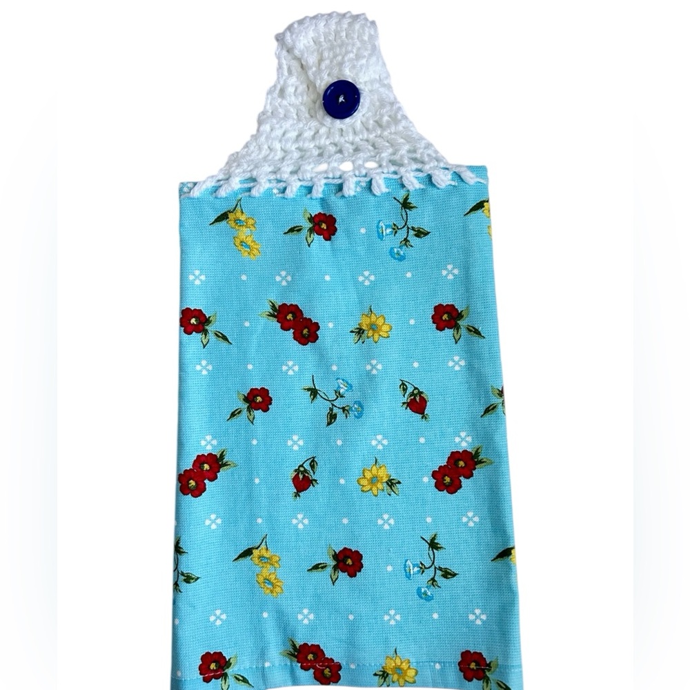 Hand Crafted Colorful Floral Blue Hanging Hand Towel Crochet Top